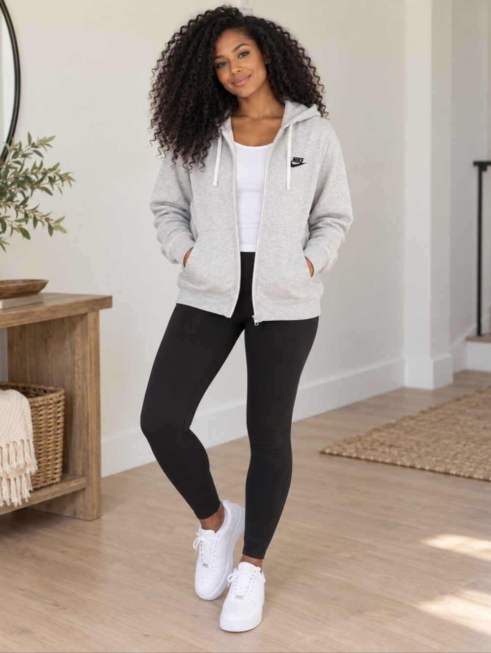 Nike Light Gray Full Zip Hoodie Large